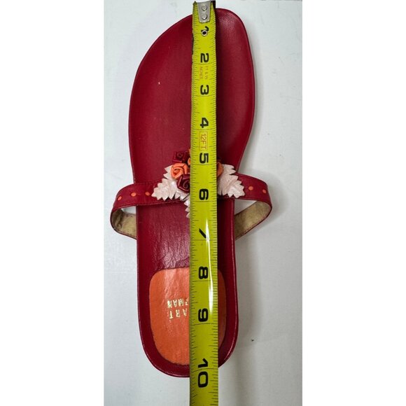 VTG Stuart Weitzman Red Leather Sandals 8.5 Floral Applique Thong Y2K Boho Vacay - Picture 15 of 16